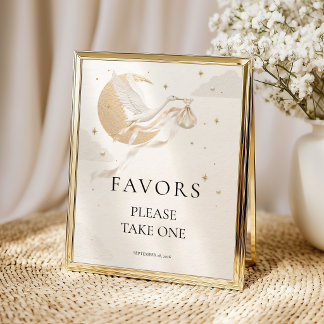 Elegant Gold Stork Baby Shower Favor Table Sign