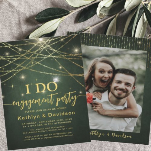 Elegant Gold String Lights I DO Engagement Party Invitation