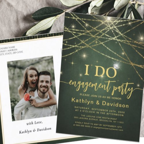 Elegant Gold String Lights I DO Engagement Party Invitation Postcard