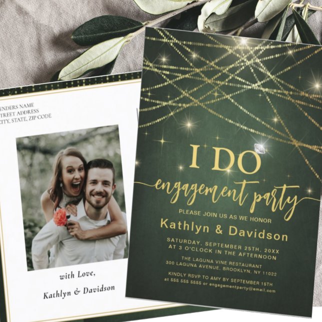 Elegant Gold String Lights I DO Engagement Party Invitation Postcard (Creator Uploaded)