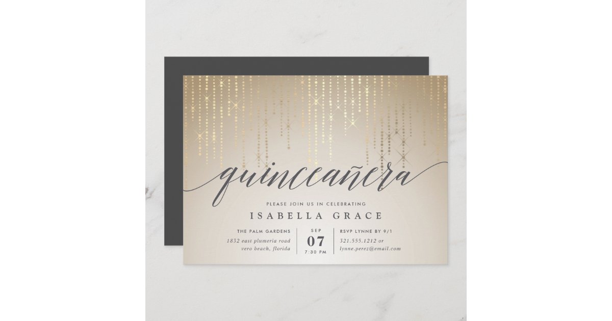 Elegant Gold String Lights Quinceanera Invitation Zazzle 7895