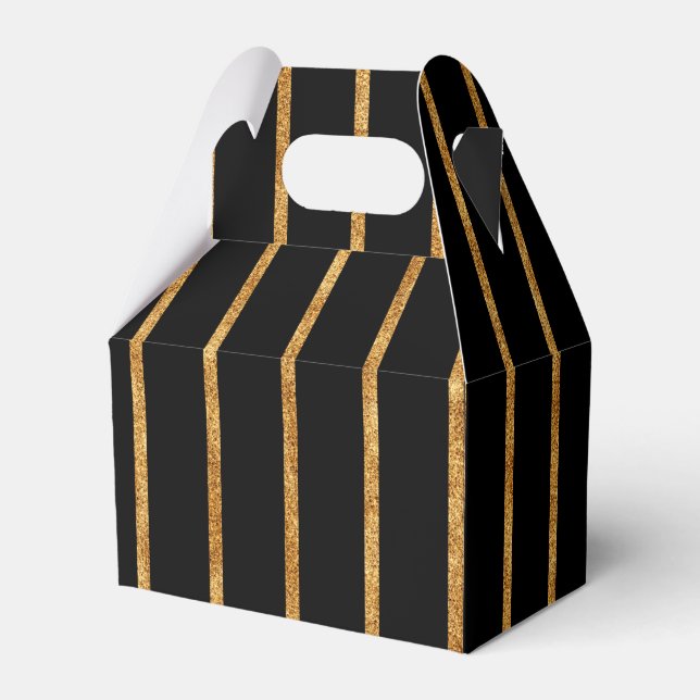 Elegant Gold Stripe Black Great Gatsby Wedding Favor Boxes (Front Side)