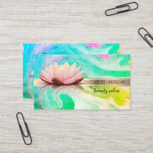 Elegant Gold Stripe ConfettiLotusGreen Marble Business Card