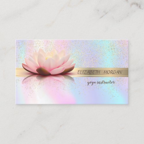 Elegant Gold Stripe ConfettiLotusHolographic Business Card