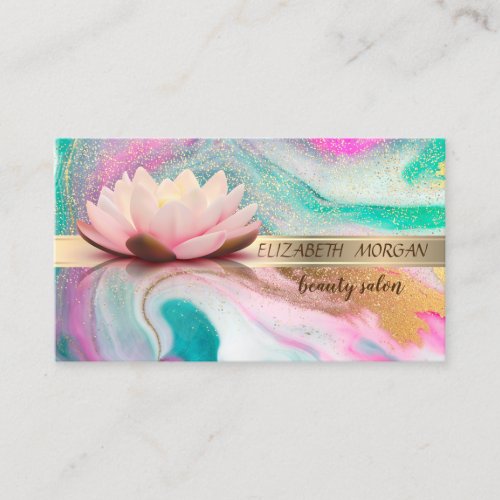 Elegant Gold Stripe ConfettiLotusMarble Business Card