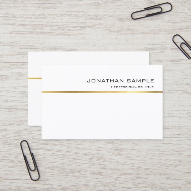 Elegant Gold Stripe Design Professional Chic Plain Business Card (Front/Back In Situ)