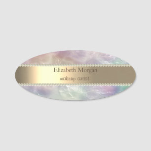 Elegant Gold Stripe, Glitter Bokeh, Pearls Name Ta Name Tag