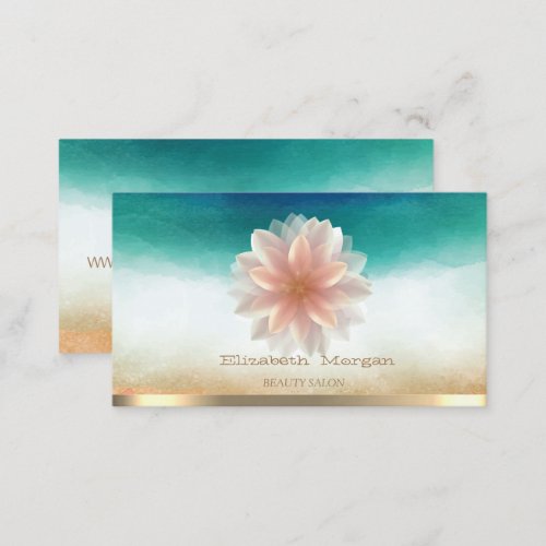 Elegant Gold Stripe Lotus Beauty Salon Watercolor Business Card