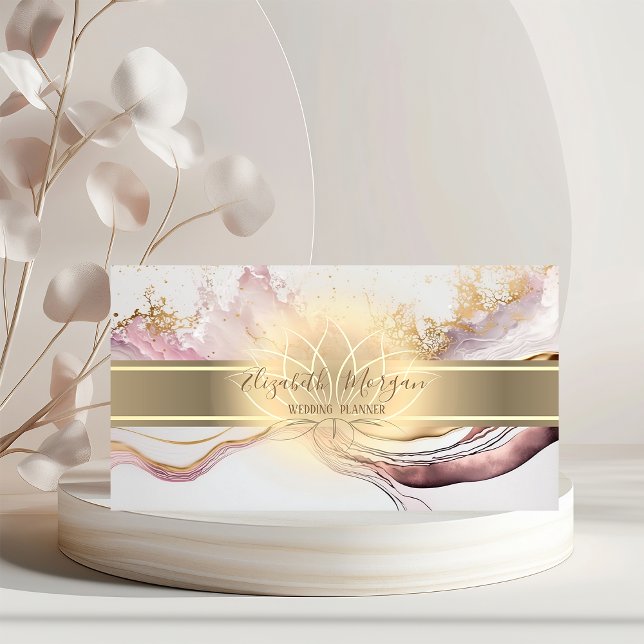 Elegant Gold Stripe,Lotus Marble White Rose Gold Business Card (Creator Uploaded)