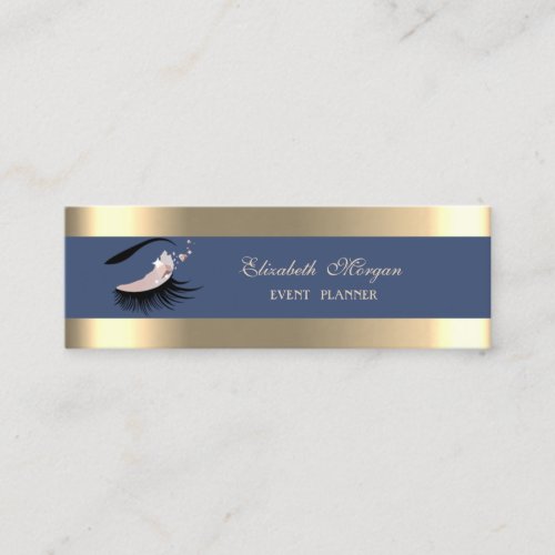 Elegant Gold StripeNavy Blue Faux Lashes Mini Business Card