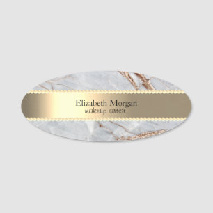 Elegant Gold Stripe, Pearls,Gray Gold Marble Name Tag