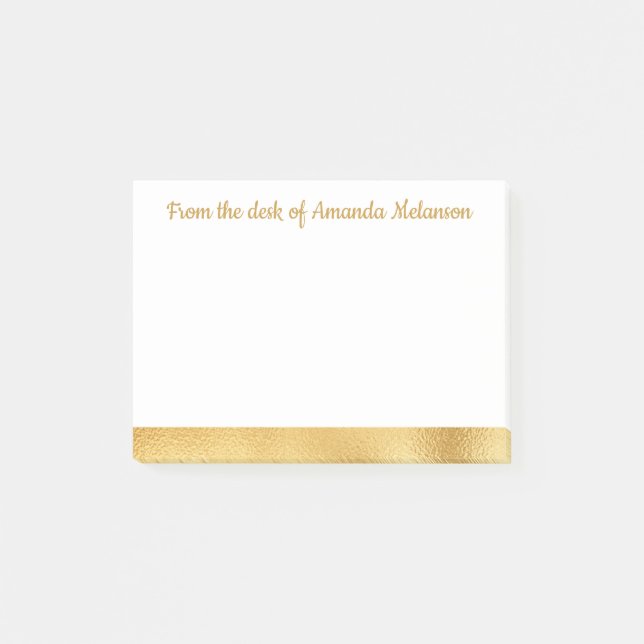 Elegant Gold Stripe Personalized Sticky Note Glam (Front)