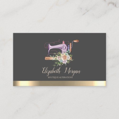 Elegant Gold Stripe Sewing Machine Business Card