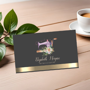 Elegant Gold Stripe Sewing Machine Business Card
