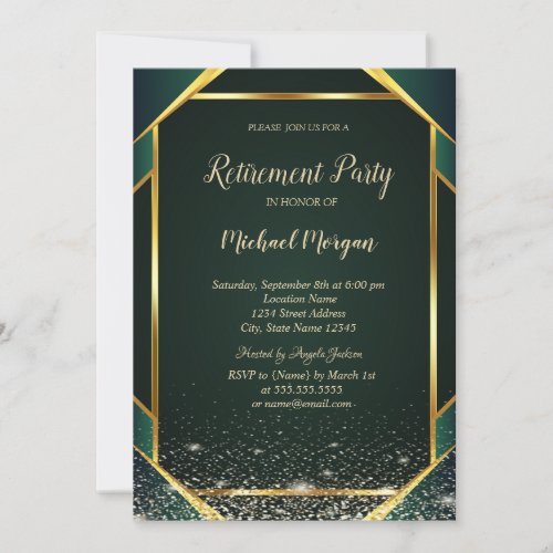 Elegant Gold Striped Confetti Green Retirement