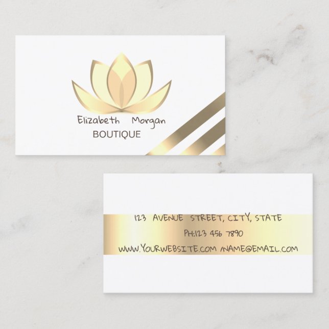 Elegant Gold Striped Lotus Business Card (Front/Back)