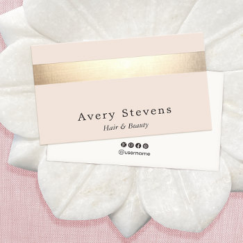Elegant Gold Striped (no Shine) Modern  Light Pink Business Card by sm_business_cards at Zazzle