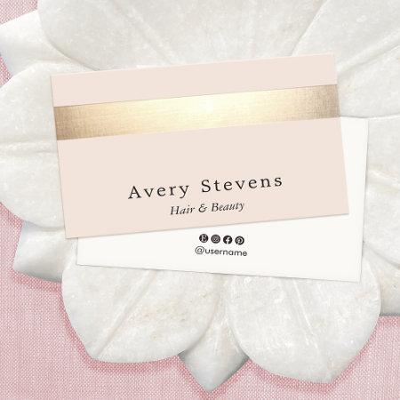 Elegant Gold Striped (no Shine) Modern  Light Pink Business Card