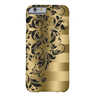 Elegant Gold Stripes & Black Floral Lace Barely There iPhone 6 Case