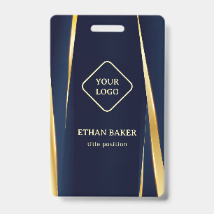 Elegant Gold Stripes Blue Background Badge