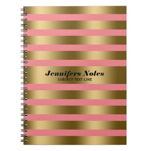 Elegant Gold Stripes Custom Pink Background Notebook