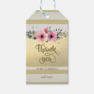 Elegant Gold Stripes Flowers Thank You Gift Tags