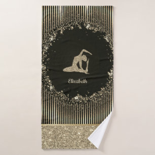 Elegant Gold Stripes Glitter Yoga Girl Bath Towel Set