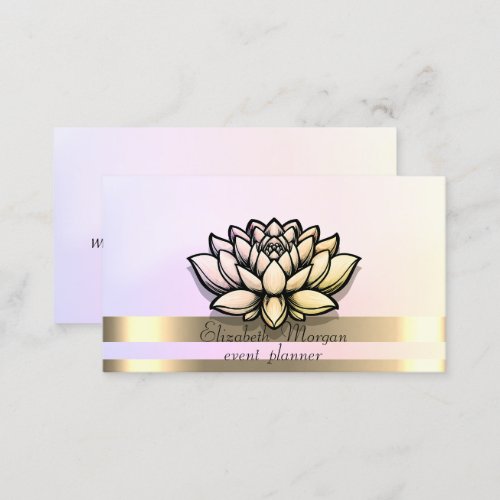 Elegant Gold Stripes Holographic Chic Lotus  Business Card