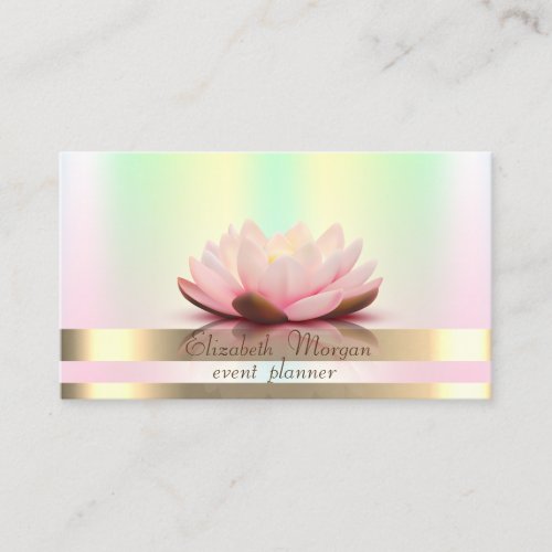 Elegant Gold Stripes Holographic Iridescent Lotus Business Card