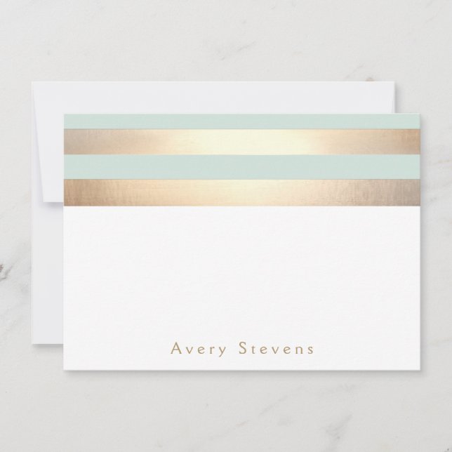 Elegant Gold Stripes Light Blue Personalized Note Card (Front)