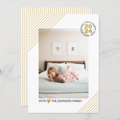 Elegant gold stripes New Year 2024 gold photo Holiday Card