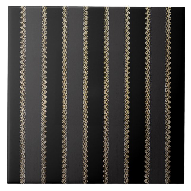 Elegant gold stripes on black and gray ceramic tile (Front)