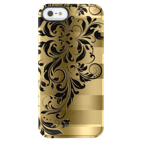 Elegant Gold Stripes Pattern  Black Floral Lace Clear iPhone SE55s Case