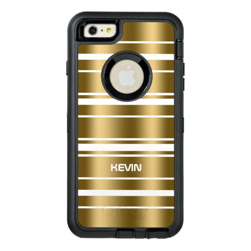 Elegant Gold Stripes Pattern On White Background OtterBox Defender iPhone Case