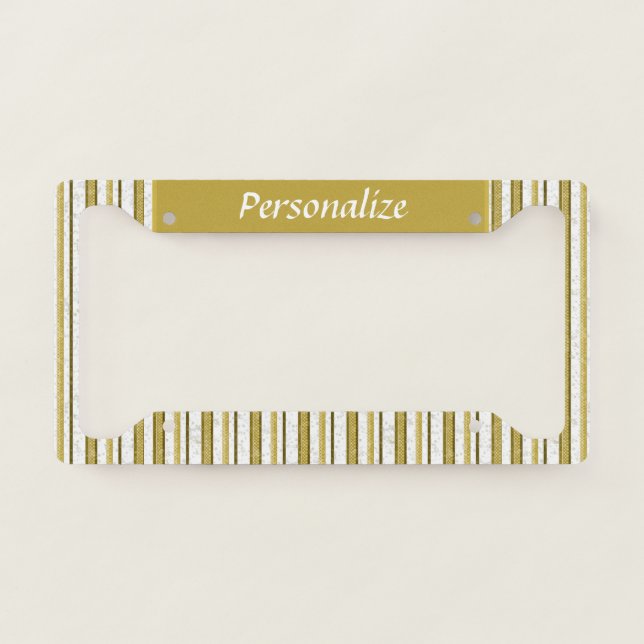 Elegant Gold Stripes Personalized License Plate Frame (Front)