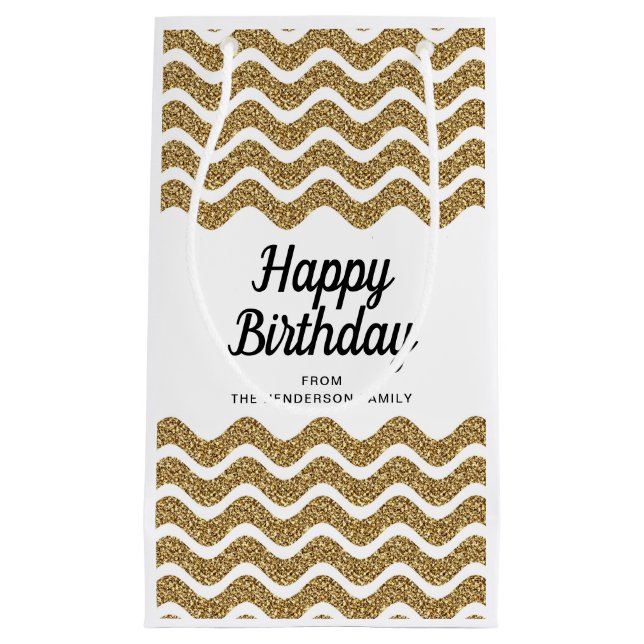 Elegant Gold Stripes Script Birthday Small Gift Bag (Front)
