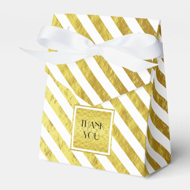 Elegant Gold Stripes Thank You Favor Boxes (Front Side)