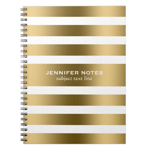Elegant Gold Stripes White Background Notebook