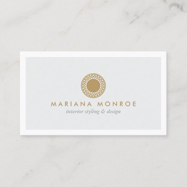 ELEGANT GOLD SUN LOGO on LIGHT GRAY Business Card (Front)