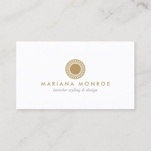 Customizable ELEGANT GOLD SUN LOGO on WHITE Business Cards