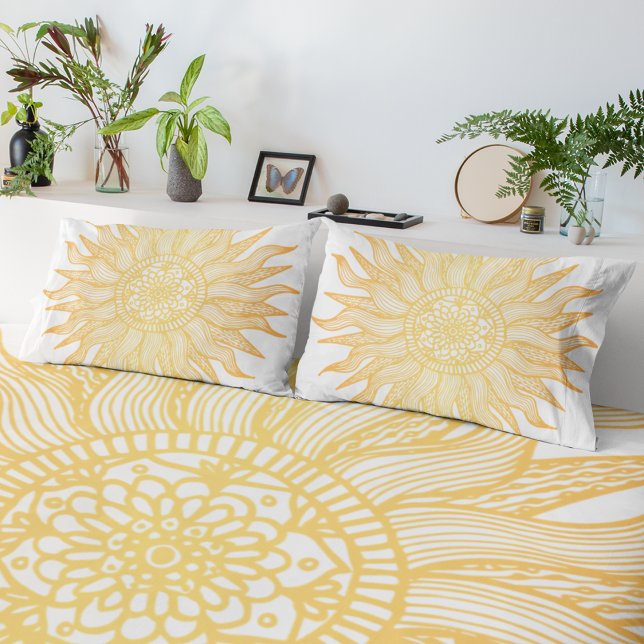 Elegant Gold Sun Mandala Art Pillow Case (Creator Uploaded)