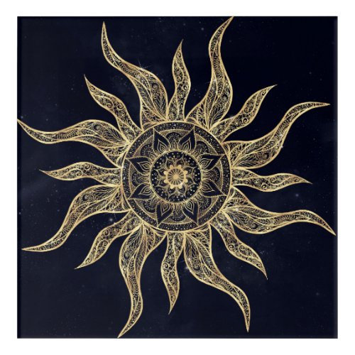 Elegant Gold Sun Mandala Blue Nebula Design Acrylic Print