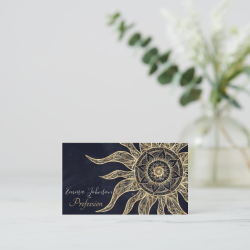 Elegant Gold Sun Mandala Blue Nebula Design Business Card