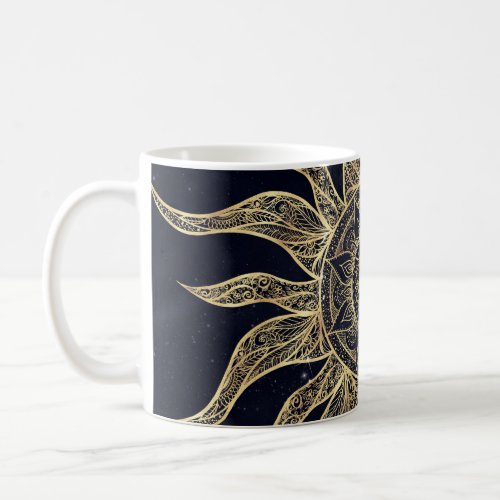 Elegant Gold Sun Mandala Blue Nebula Design Coffee Mug