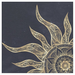 Elegant Gold Sun Mandala Blue Nebula Design Fabric