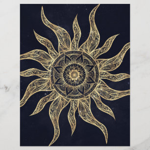 Elegant Gold Sun Mandala Blue Nebula Design Letterhead
