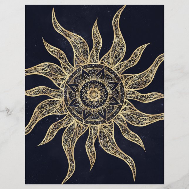 Elegant Gold Sun Mandala Blue Nebula Design Letterhead (Front)
