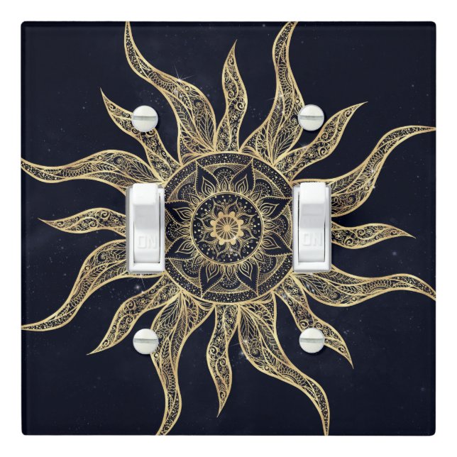 Elegant Gold Sun Mandala Blue Nebula Design Light Switch Cover (In Situ)