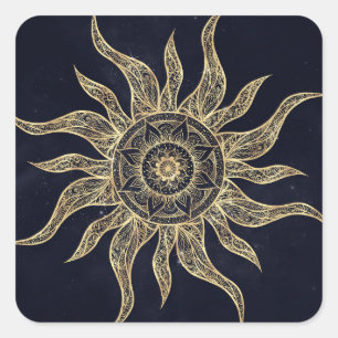 Elegant Gold Sun Mandala Blue Nebula Design Square Sticker