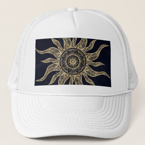Elegant Gold Sun Mandala Blue Nebula Design Trucker Hat